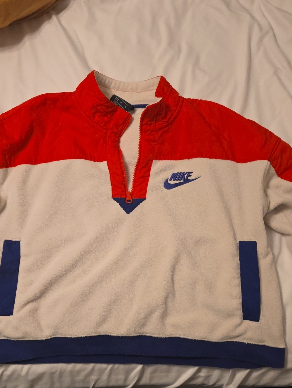 Nike Men’s Red, White & Blue Quarter-Zip Fleece Pullover